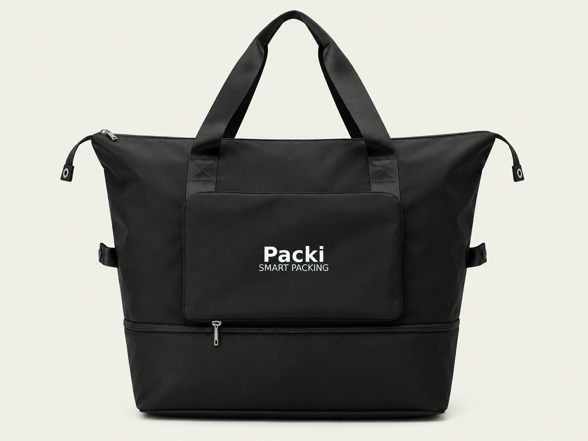 Packi - Black - 3 Stage Foldable Travel Bag – Water-Resistant Smart Packing Organizer