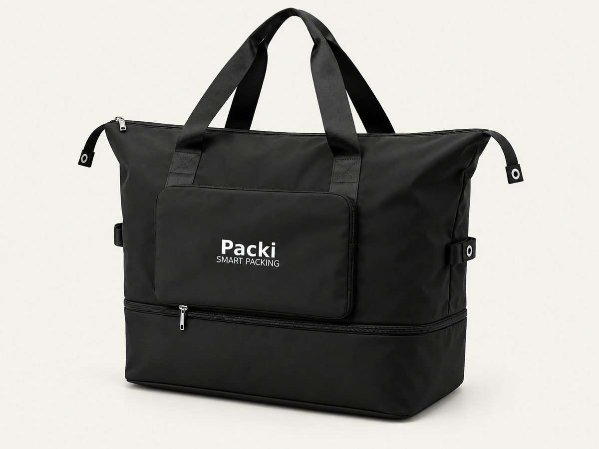 Packi - Black - 3 Stage Foldable Travel Bag – Water-Resistant Smart Packing Organizer